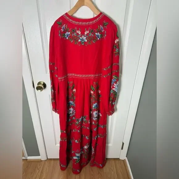 Farm Rio Red Sweet Bloom Bouquet Midi Dress L - Picture 6 of 9